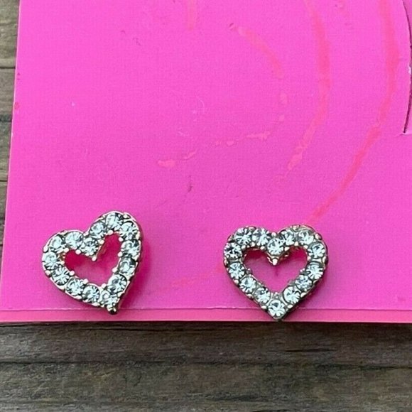 Betsey Johnson Earrings Valentines Day Gift Heart shape Earring Crystal Accent - Picture 11 of 12